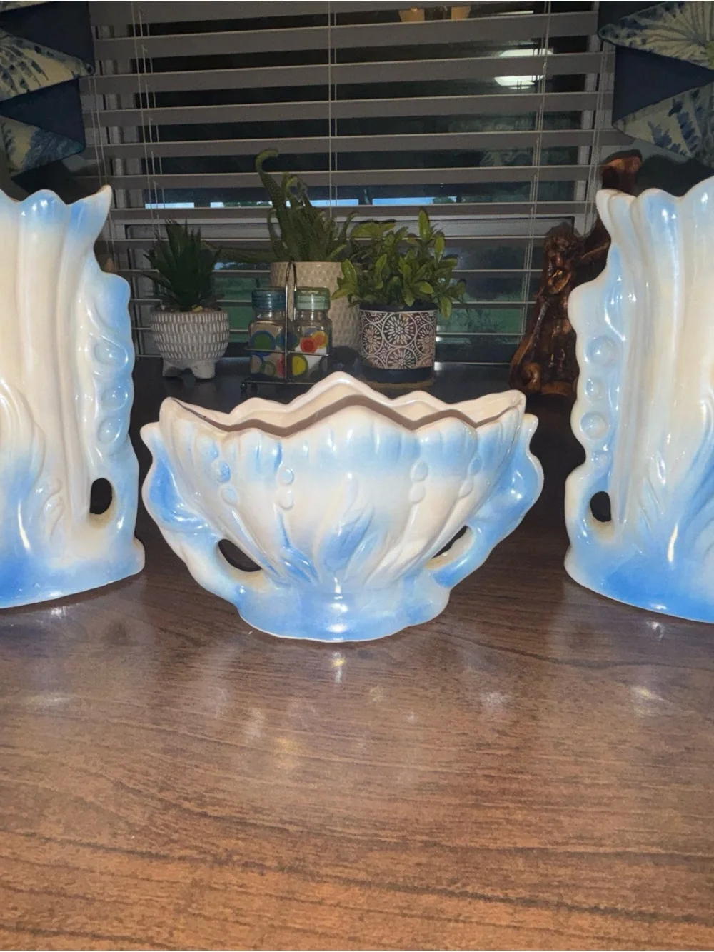 Vintage Floral Ceramic Vase and Bowl Set - Blue, Pink & Green